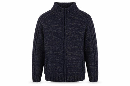 Front view of Stone Bay men’s multicoloured mock neck acrylic full zip jumper, size L