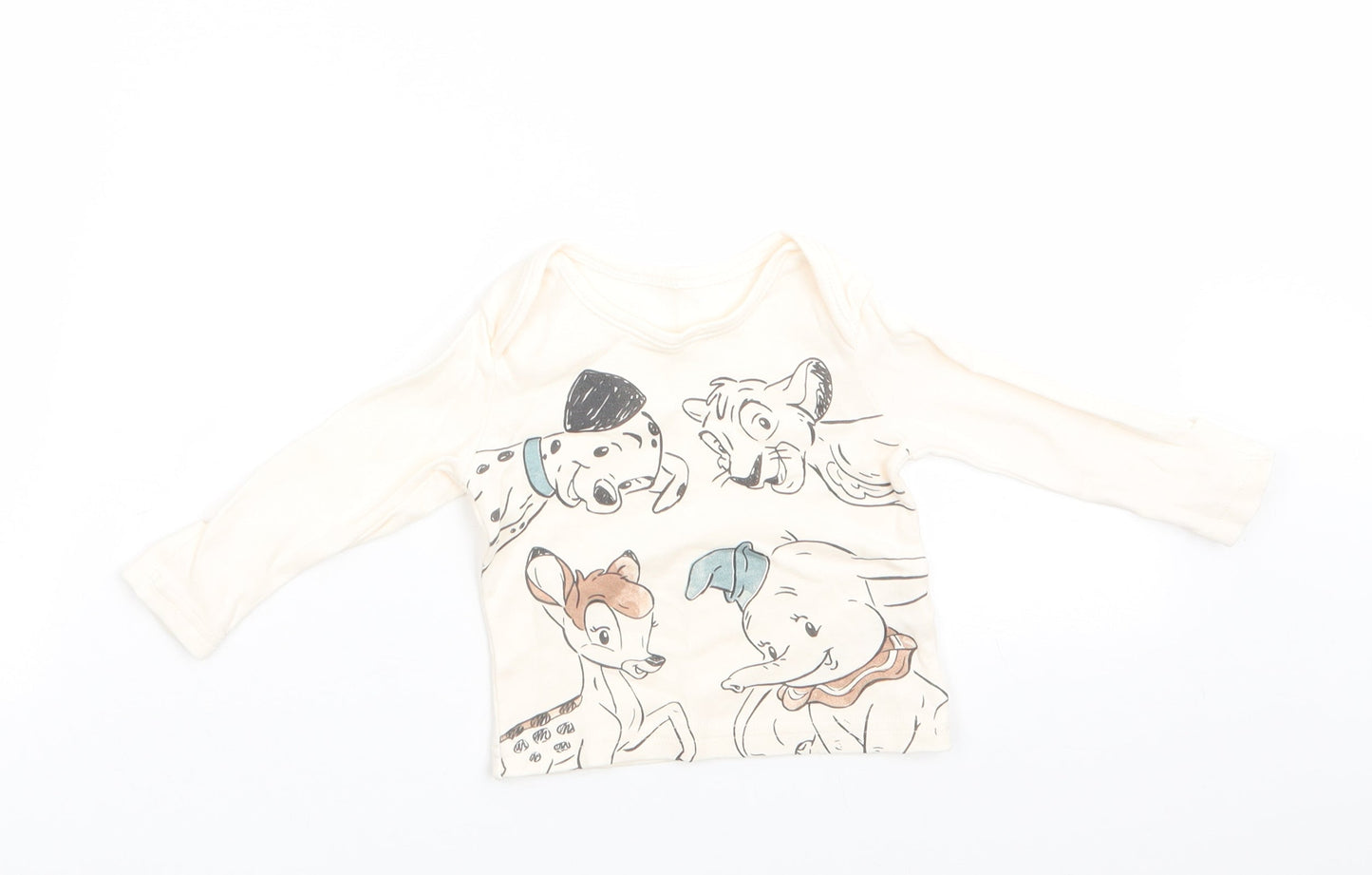 Disney Baby at George Boys Ivory Animal Print Cotton Jersey Casual Size 0-3 Months Round Neck Pullover - Dumbo Simba Bambi Dalmation