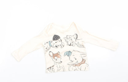 Disney Baby at George Boys Ivory Animal Print Cotton Jersey Casual Size 0-3 Months Round Neck Pullover - Dumbo Simba Bambi Dalmation