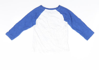 Matalan Boys White Colourblock Cotton  Pyjama Top Size 12-18 Months  Pullover - Blue Sleeves Favourite things to do with Daddy... Play football