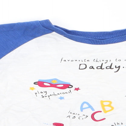 Matalan Boys White Colourblock Cotton  Pyjama Top Size 12-18 Months  Pullover - Blue Sleeves Favourite things to do with Daddy... Play football