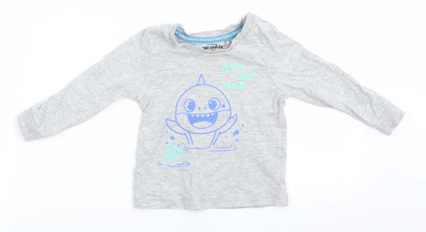 Pinkfong Baby Shark Boys Grey Animal Print Cotton Jersey Casual Size 12-18 Months Round Neck Pullover - Doo Doo Doo