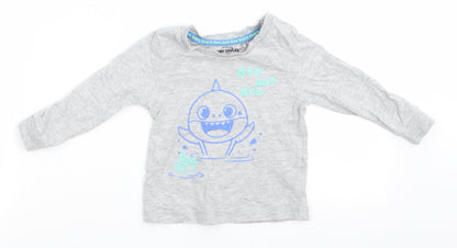 Pinkfong Baby Shark Boys Grey Animal Print Cotton Jersey Casual Size 12-18 Months Round Neck Pullover - Doo Doo Doo
