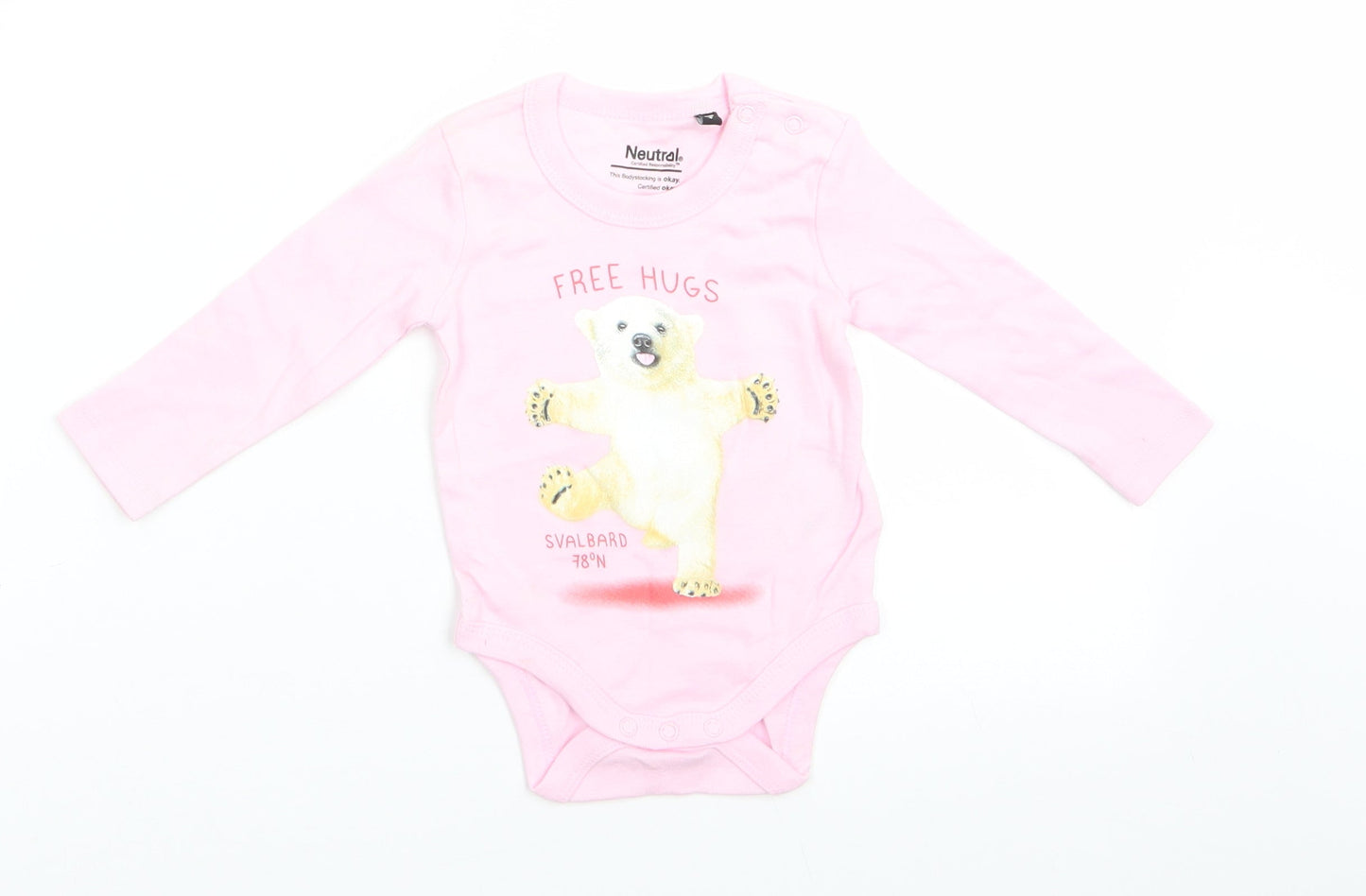 Neutral Girls Pink Animal Print Cotton Romper One-Piece Size 3-6 Months  Snap - Polar Bear Free Hugs Pale pink