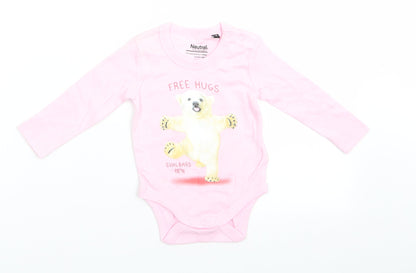 Neutral Girls Pink Animal Print Cotton Romper One-Piece Size 3-6 Months  Snap - Polar Bear Free Hugs Pale pink