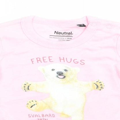 Neutral Girls Pink Animal Print Cotton Romper One-Piece Size 3-6 Months  Snap - Polar Bear Free Hugs Pale pink