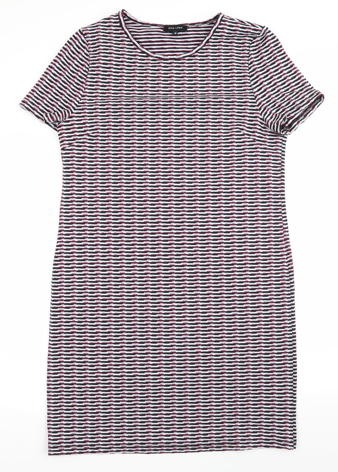 New Look Womens Multicoloured Geometric Polyester A-Line  Size 10  Round Neck Pullover - Black Blue White Burgandy Block pattern