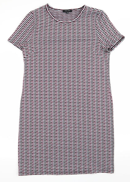 New Look Womens Multicoloured Geometric Polyester A-Line  Size 10  Round Neck Pullover - Black Blue White Burgandy Block pattern