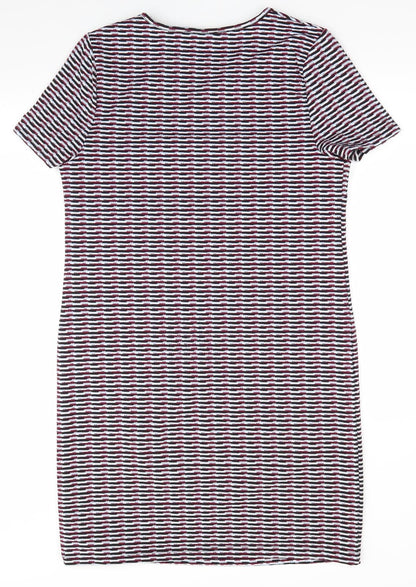 New Look Womens Multicoloured Geometric Polyester A-Line  Size 10  Round Neck Pullover - Black Blue White Burgandy Block pattern