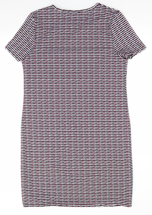 New Look Womens Multicoloured Geometric Polyester A-Line  Size 10  Round Neck Pullover - Black Blue White Burgandy Block pattern