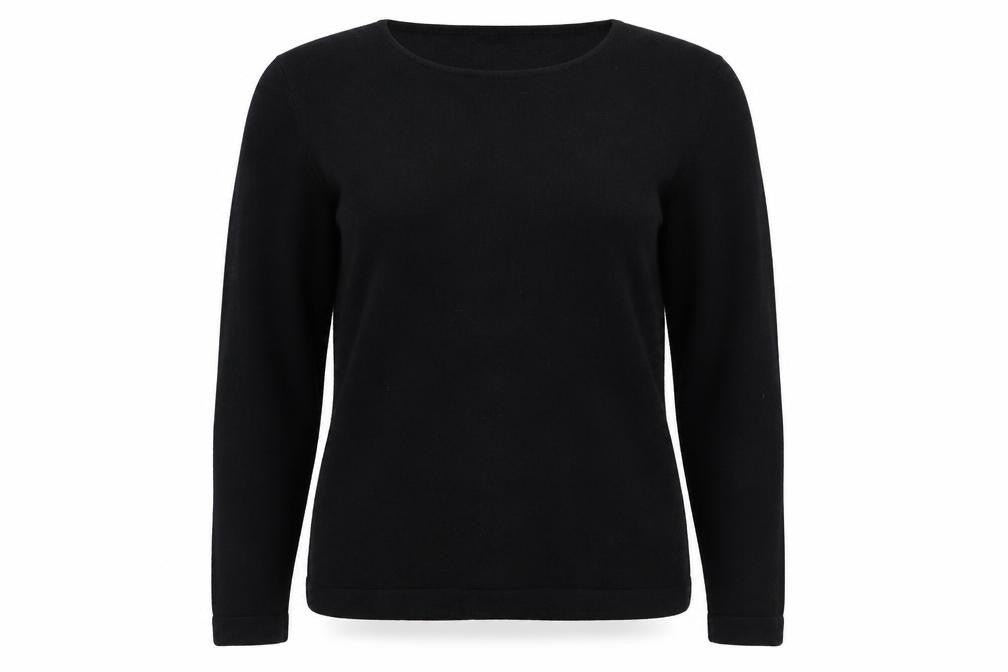 Front view of George Essentials women’s black round neck acrylic jumper, size UK 16, - cuff & hem banding