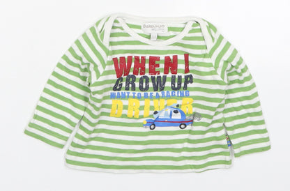 Babaluno Boys Green Striped Cotton Basic T-Shirt Size 6-9 Months Round Neck Pullover - When I Grow Up I Want to Be a Racing Driver