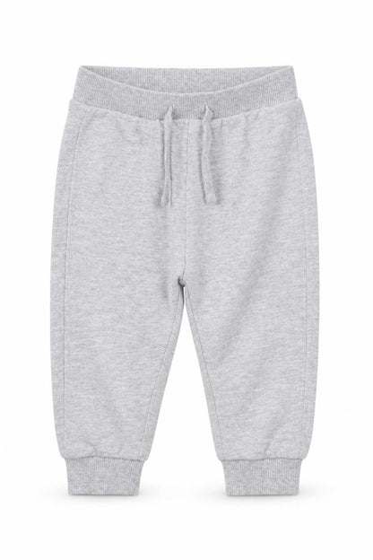 Front view of Tu boys’ grey cotton sweatpants, size 6-9, months drawstring