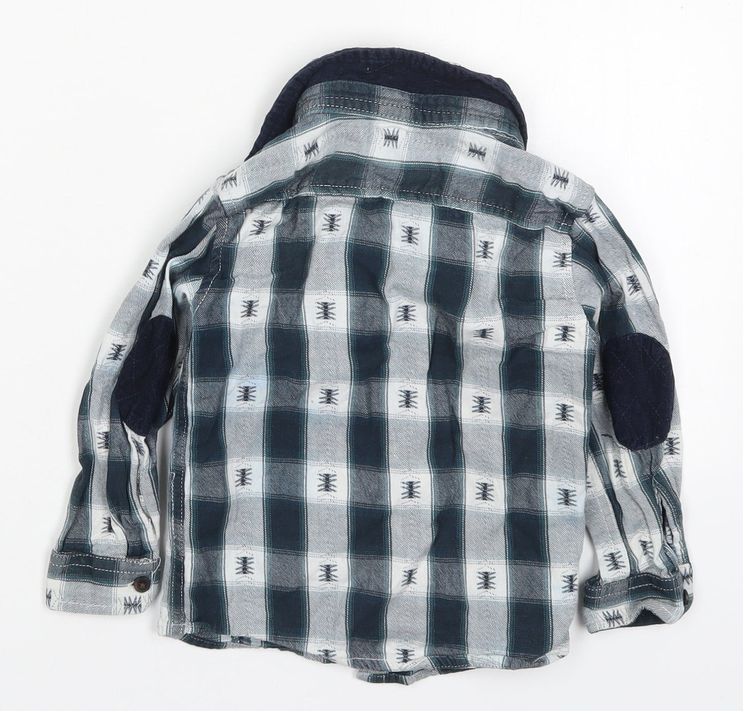 Primark Boys Blue Check Cotton Basic Button-Up Size 2-3 Years Collared Button