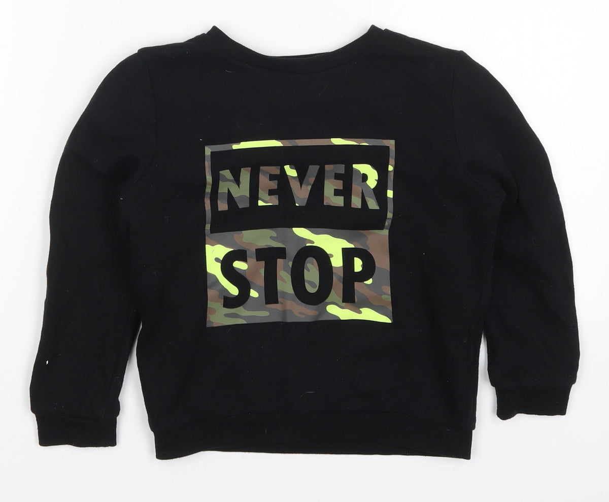 Additional front view of Primark boys’ black cotton pullover sweatshirt, size 5-6, years pullover - never stop