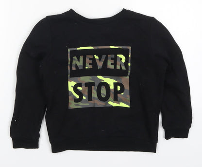 Additional front view of Primark boys’ black cotton pullover sweatshirt, size 5-6, years pullover - never stop