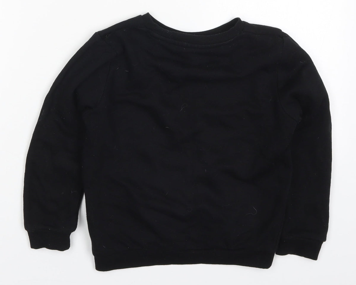 Back view of Primark boys’ black cotton pullover sweatshirt, size 5-6, years pullover - never stop