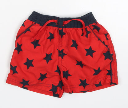 Primark Boys Red Geometric Polyester Cropped Trousers Size 9-12 Months  Drawstring - Stars Swim Shorts
