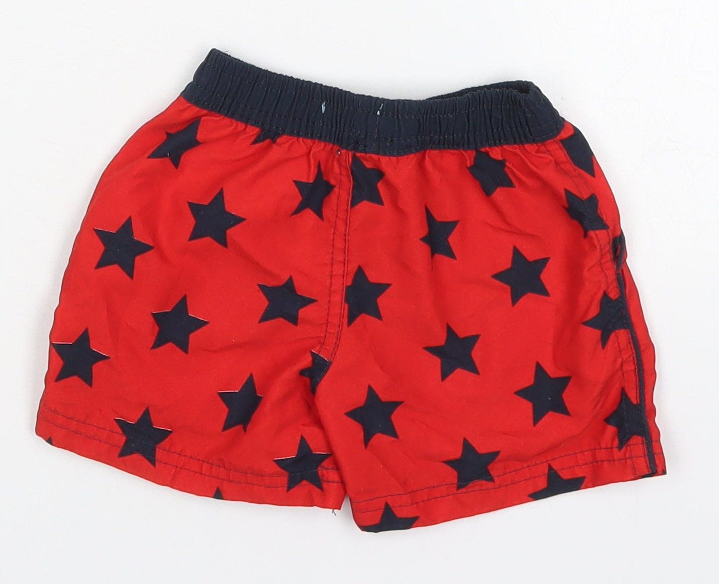 Primark Boys Red Geometric Polyester Cropped Trousers Size 9-12 Months  Drawstring - Stars Swim Shorts