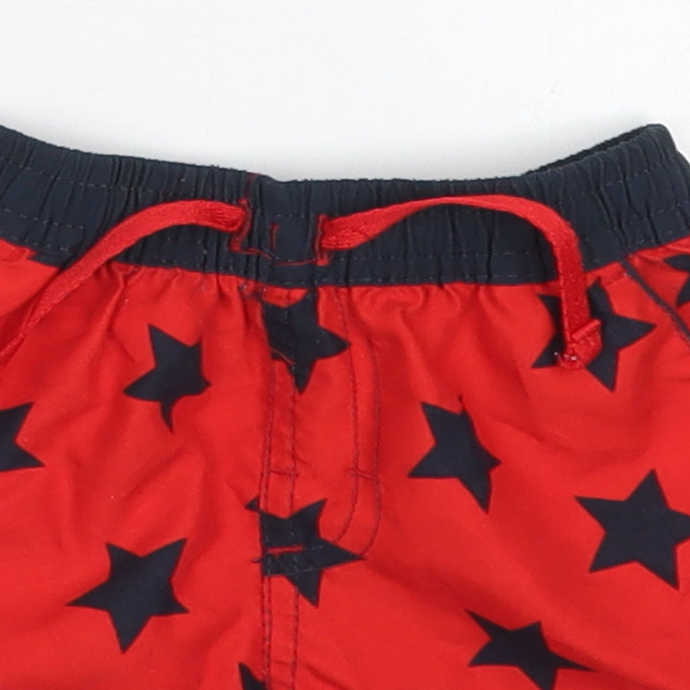 Primark Boys Red Geometric Polyester Cropped Trousers Size 9-12 Months  Drawstring - Stars Swim Shorts
