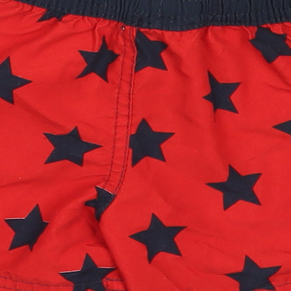 Primark Boys Red Geometric Polyester Cropped Trousers Size 9-12 Months  Drawstring - Stars Swim Shorts