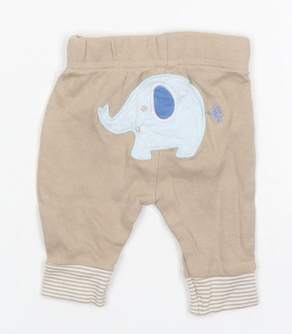 George Baby Beige Striped Cotton Sweatpants Trousers Size Newborn   - Elephant