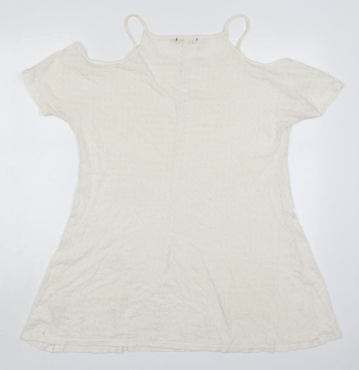 Miss Pretty World Womens Ivory Striped Polyester Basic T-Shirt Size 14 Round Neck - Cream Coloured