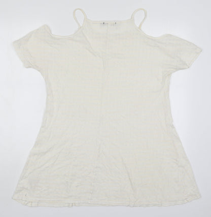 Miss Pretty World Womens Ivory Striped Polyester Basic T-Shirt Size 14 Round Neck - Cream Coloured