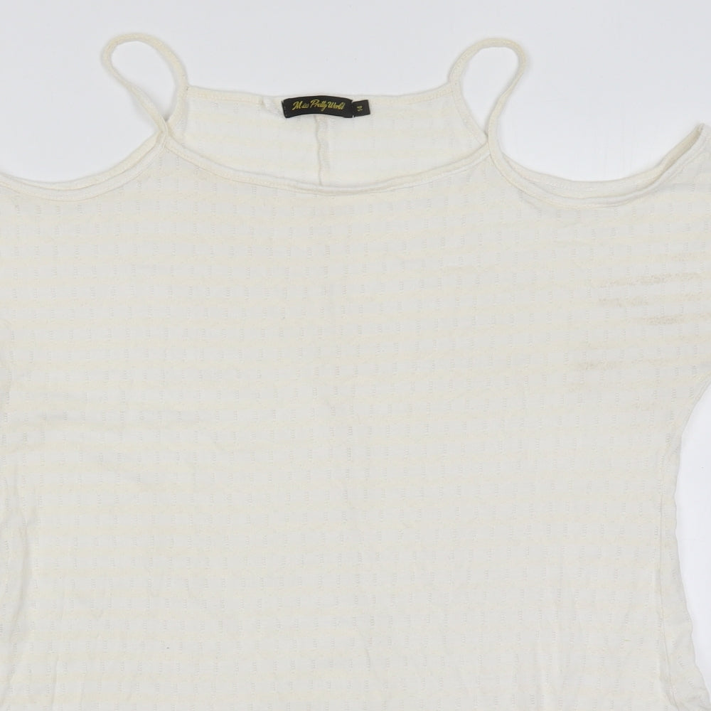 Miss Pretty World Womens Ivory Striped Polyester Basic T-Shirt Size 14 Round Neck - Cream Coloured