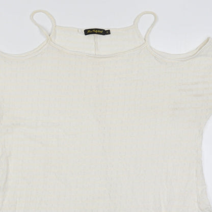 Miss Pretty World Womens Ivory Striped Polyester Basic T-Shirt Size 14 Round Neck - Cream Coloured