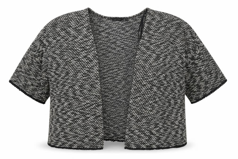Front view of New Look women’s grey v-neck polyester cardigan jumper, size UK 18