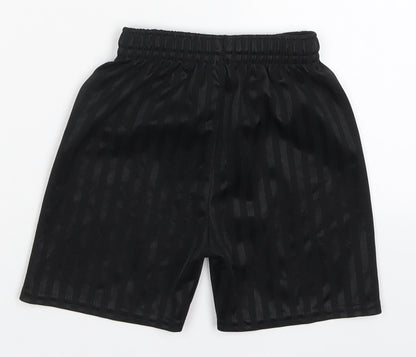 Back view of Preworn boys’ black striped polyester sweat shorts, size 3-4, years regular drawstring
