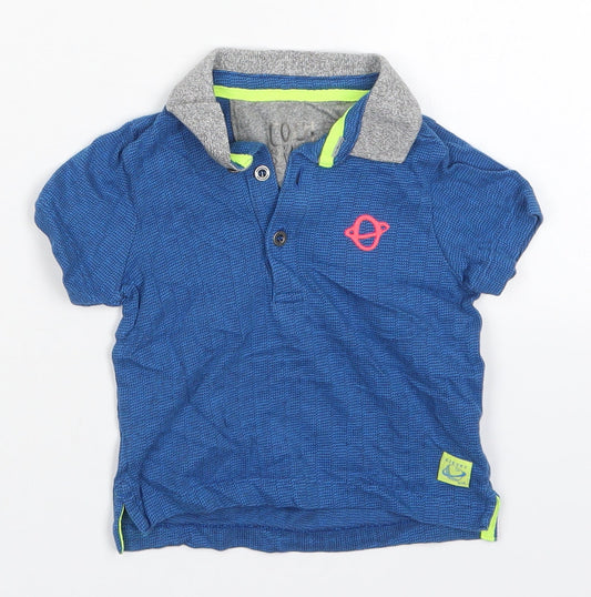 Mothercare Boys Blue  Cotton Basic Polo Size 9-12 Months Collared Pullover