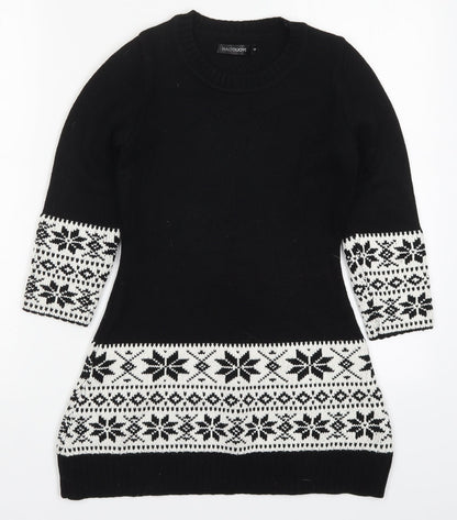 Haoduoyi Womens Black Round Neck Geometric Acrylic Pullover Jumper Size S   - Snowflake