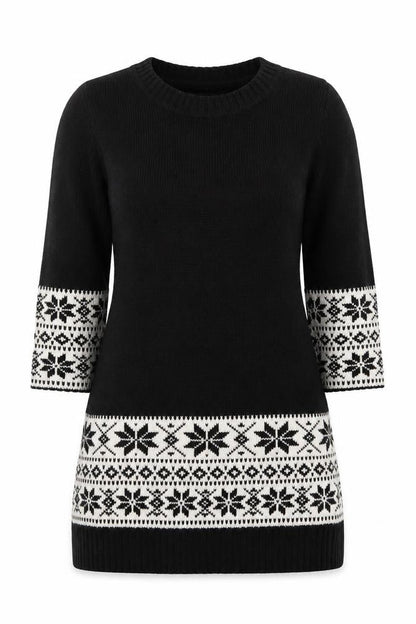 Front view of Haoduoyi women’s black round neck geometric acrylic jumper, size S, - snowflake