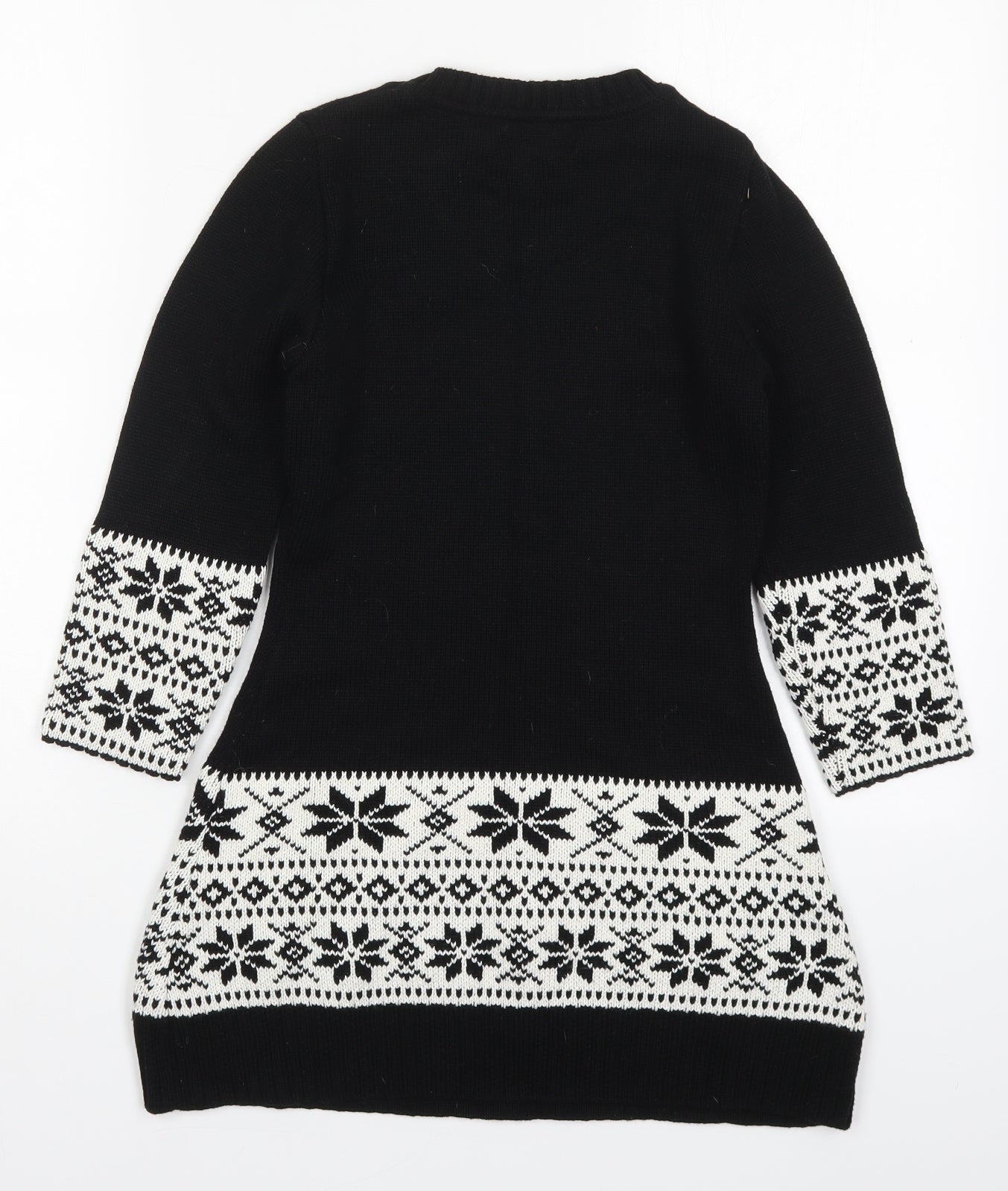 Haoduoyi Womens Black Round Neck Geometric Acrylic Pullover Jumper Size S   - Snowflake