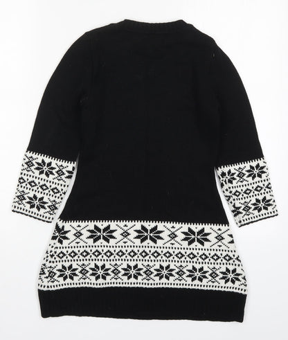 Haoduoyi Womens Black Round Neck Geometric Acrylic Pullover Jumper Size S   - Snowflake