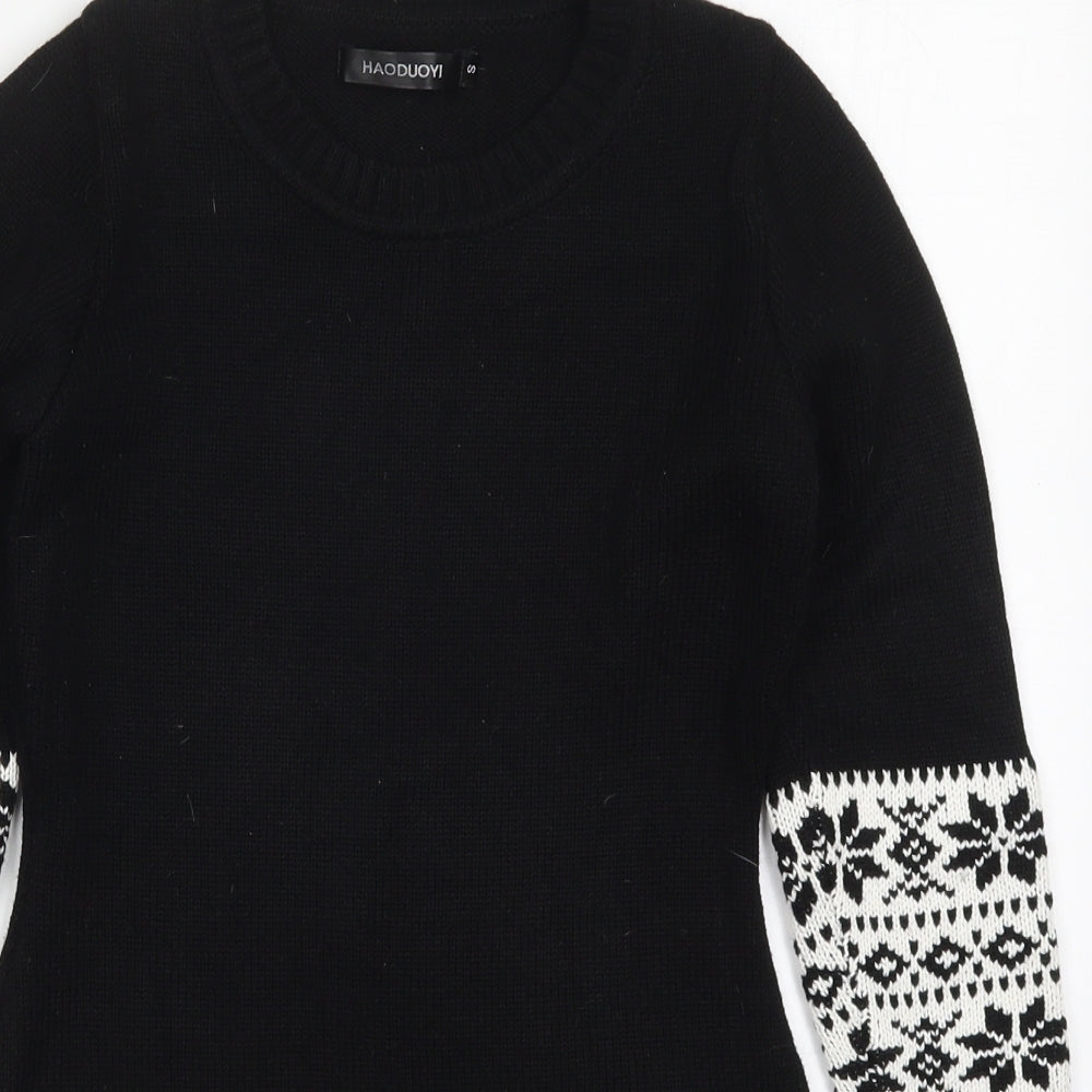 Haoduoyi Womens Black Round Neck Geometric Acrylic Pullover Jumper Size S   - Snowflake