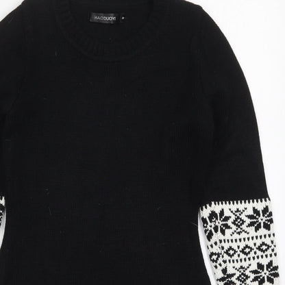 Haoduoyi Womens Black Round Neck Geometric Acrylic Pullover Jumper Size S   - Snowflake