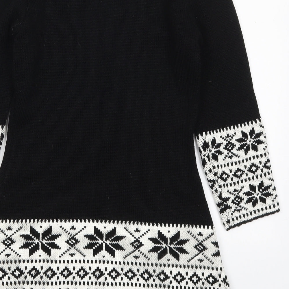 Haoduoyi Womens Black Round Neck Geometric Acrylic Pullover Jumper Size S   - Snowflake