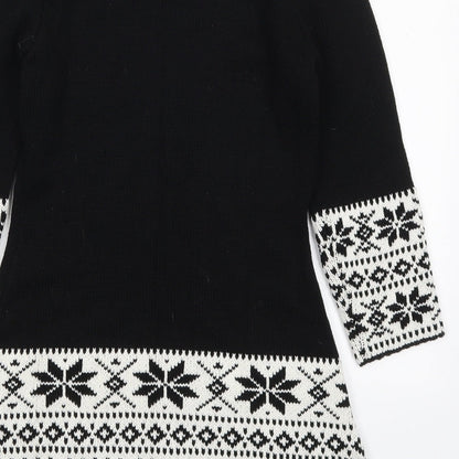 Haoduoyi Womens Black Round Neck Geometric Acrylic Pullover Jumper Size S   - Snowflake