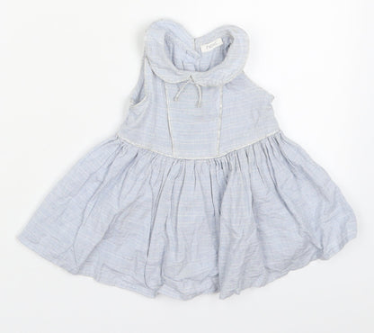 NEXT Girls Blue Check Cotton Skater Dress  Size 6-9 Months  Collared Button