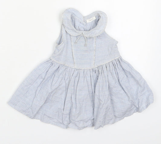 NEXT Girls Blue Check Cotton Skater Dress  Size 6-9 Months  Collared Button