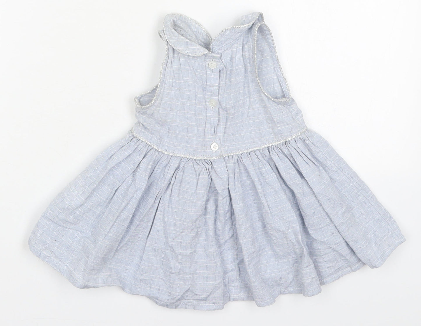 NEXT Girls Blue Check Cotton Skater Dress  Size 6-9 Months  Collared Button