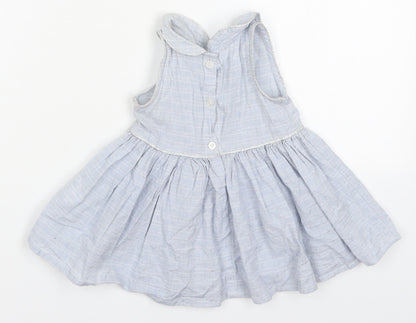 NEXT Girls Blue Check Cotton Skater Dress  Size 6-9 Months  Collared Button