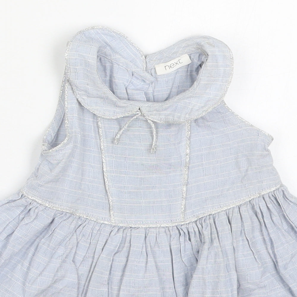 NEXT Girls Blue Check Cotton Skater Dress  Size 6-9 Months  Collared Button