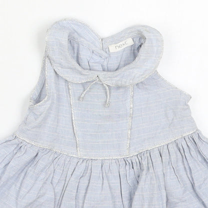 NEXT Girls Blue Check Cotton Skater Dress  Size 6-9 Months  Collared Button