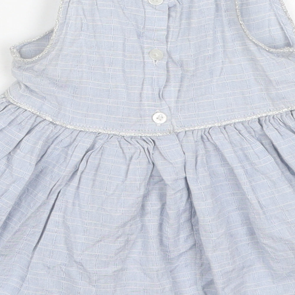 NEXT Girls Blue Check Cotton Skater Dress  Size 6-9 Months  Collared Button