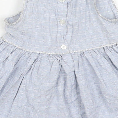 NEXT Girls Blue Check Cotton Skater Dress  Size 6-9 Months  Collared Button