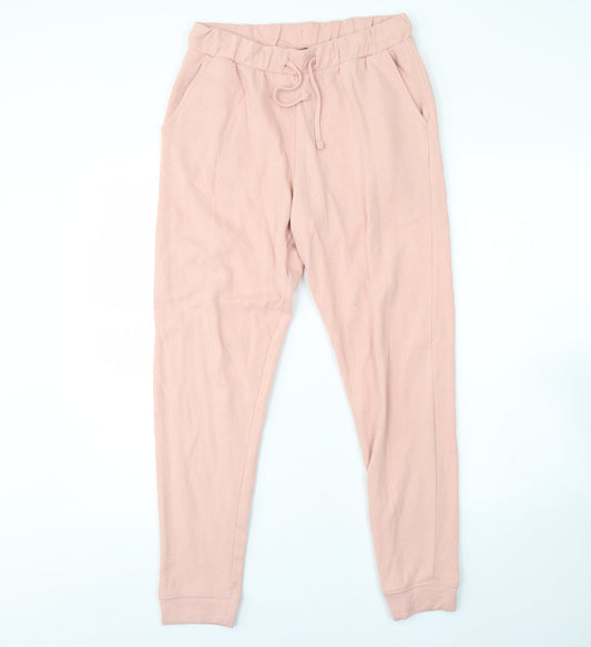 Miss Selfridge Womens Pink  Cotton Jogger Trousers Size M L30 in Regular Drawstring